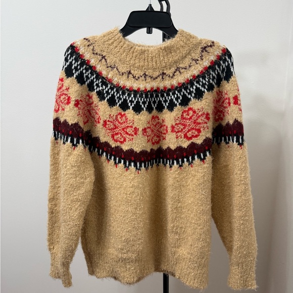 Altar'd State Sweaters - Altar'd State Tan Sweater with Red and Black Accents